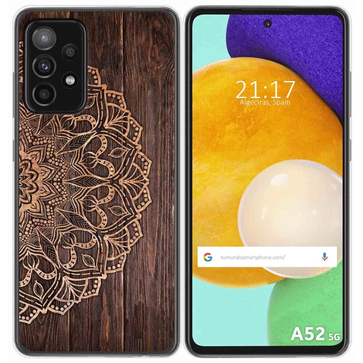 Tumundosmartphone Funda Gel Tpu para Samsung Galaxy A52 / A52 5G / A52s 5G diseño Madera 06 Dibujos