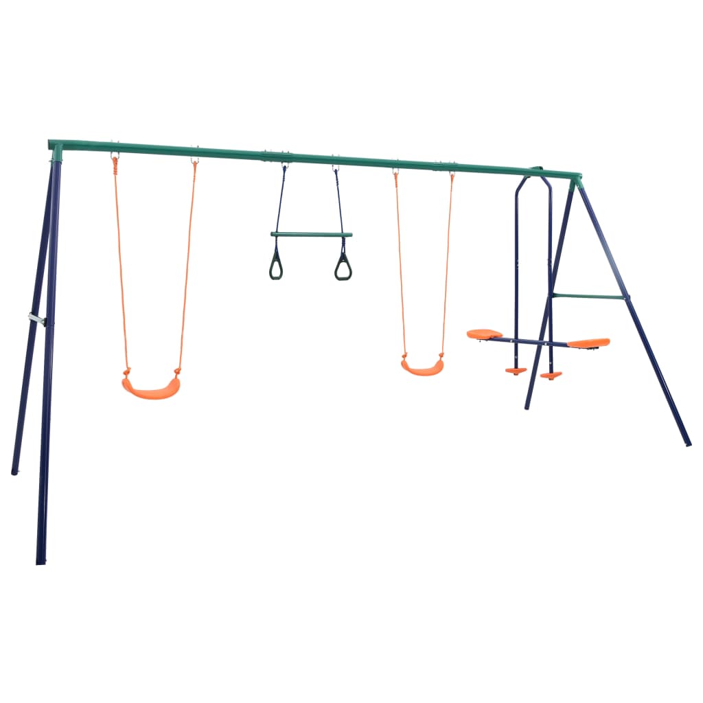 vidaXL Juego de columpios con aros de gimnasia y 4 asientos acero