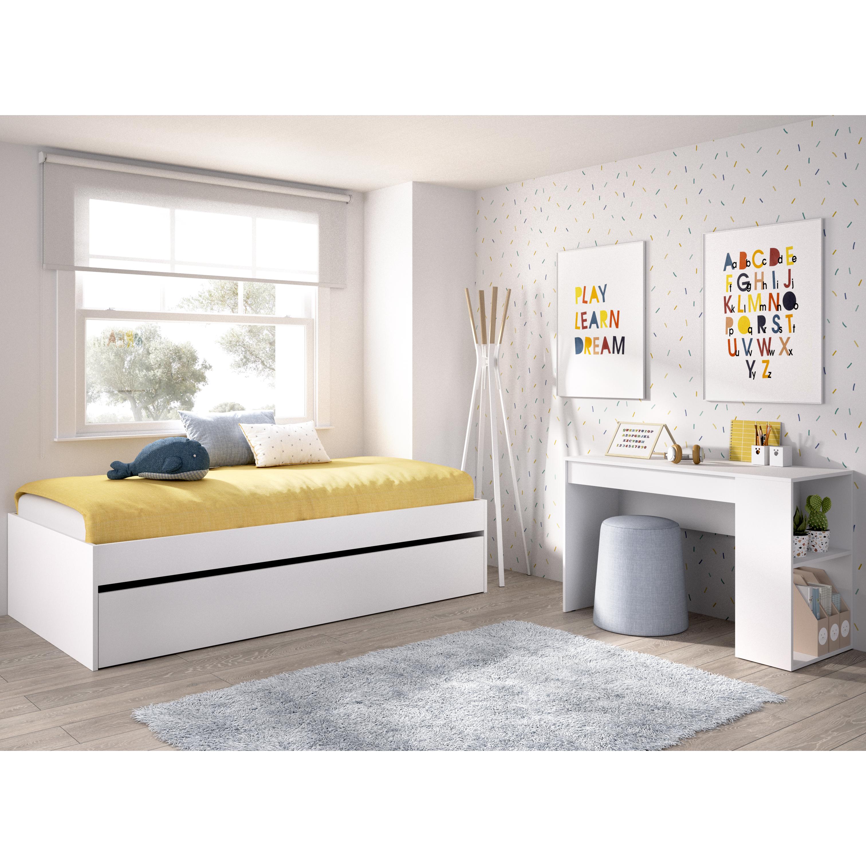 DEKIT GRUPO RIMOBEL LAGO PACK - CONJUNTO DE CAMA NIDO CON ARRASTRE Y MESA ESCRITORIO - BLANCO