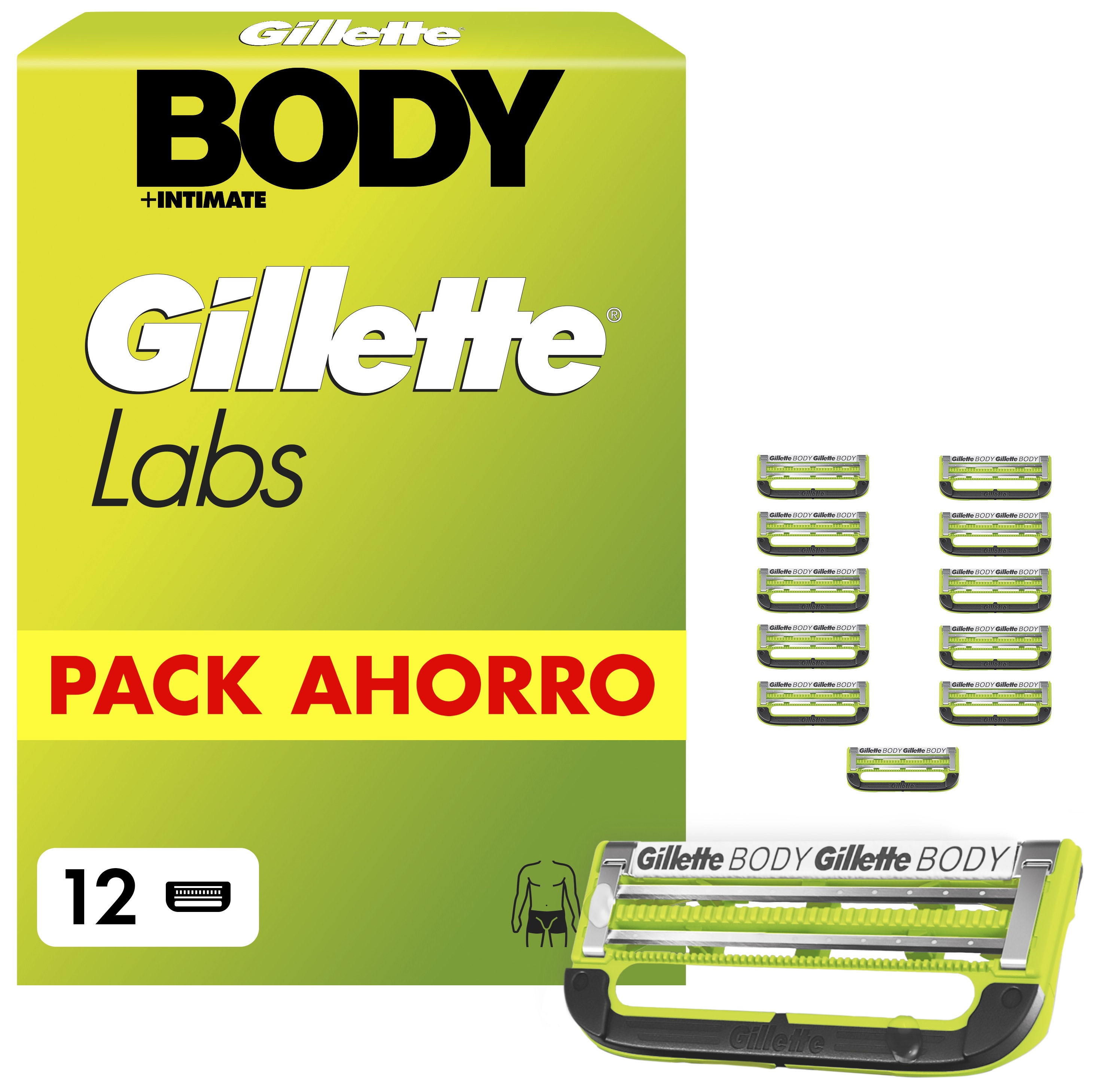 Gillette Labs Body Cabezales De Recambio Para Maquinilla De Afeitar, 12 Recambios