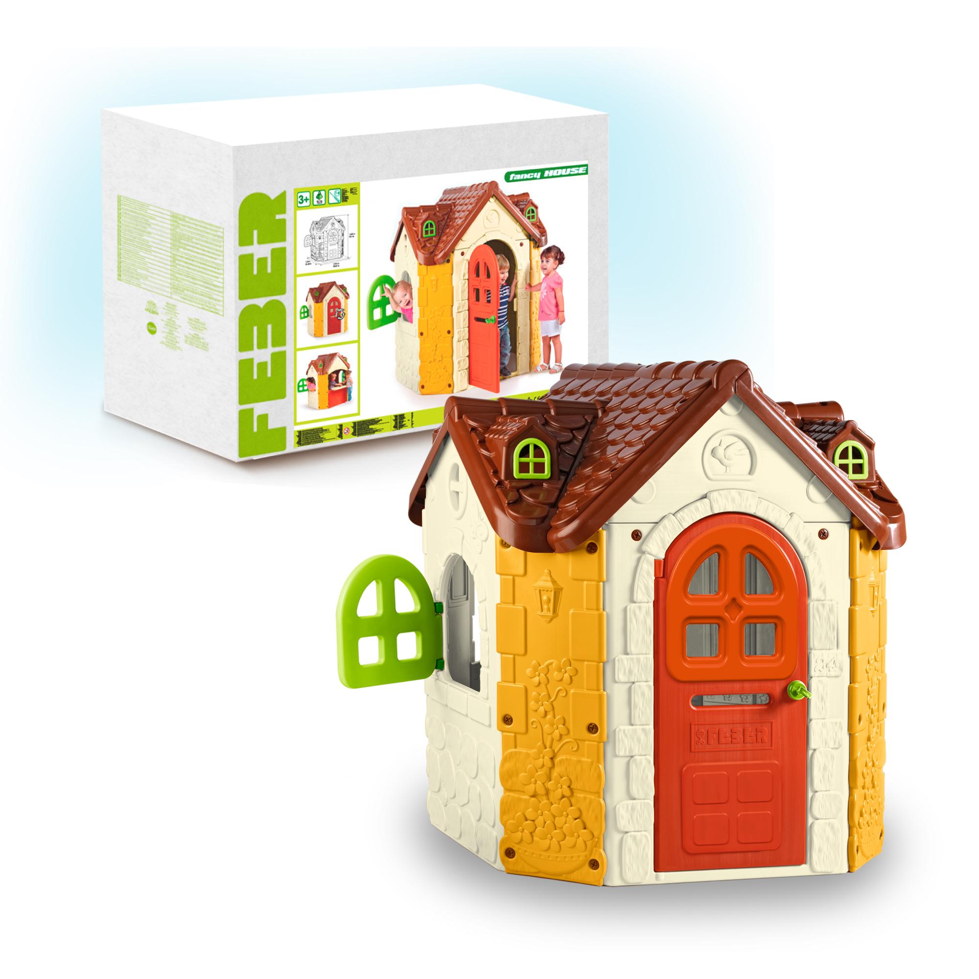 FEBER - Fancy House, Casita Espaciosa con Ventanas y Puertas Abatibles, Bandeja de Juego y Accesorios, Color Luminoso y Resistente a la Luz, Fácil Montaje, Niños de 3 a 8 años, Famosa (800010962)