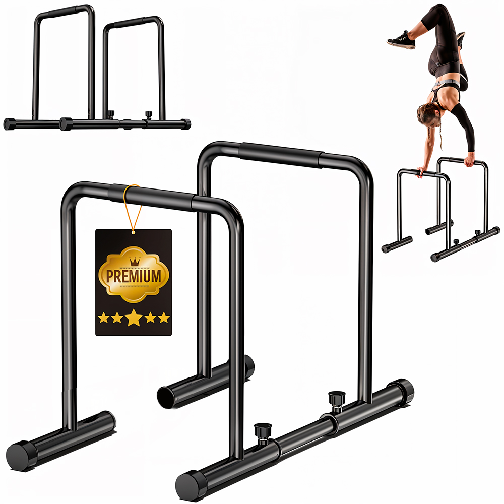 Barras Paralelas Ajustables para Calistenia – Dip Bar y Push Up Bars – Altura y Ancho Regulables – Soporta hasta 200 kg – Negro – Fitness y Entrenamiento en Casa