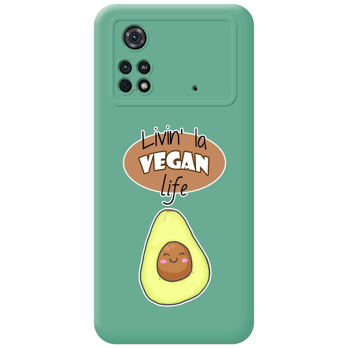 Funda Silicona Líquida Verde para Xiaomi POCO M4 Pro 4G diseño Vegan Life Dibujos