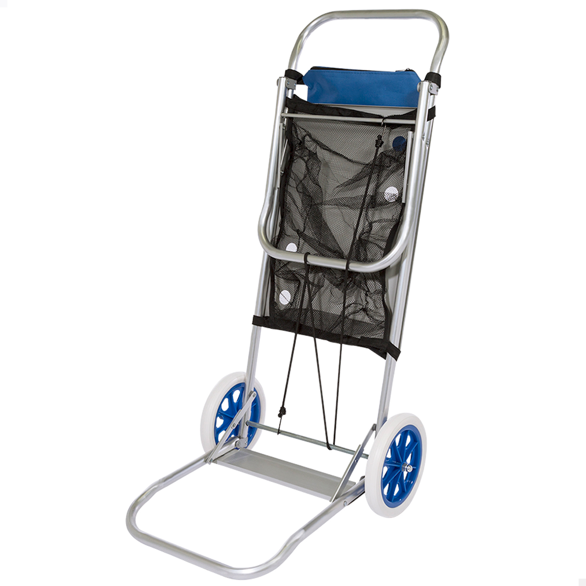 Aktive - Carro transporte playa, gris y azul, 47x50x100 cm, mesa de picnic, soporta un peso máximo de 20 kg, incluye cordón elástico, 2 ruedas grandes de Ø21 cm, estructura plegable aluminio, carrito portasillas playa,