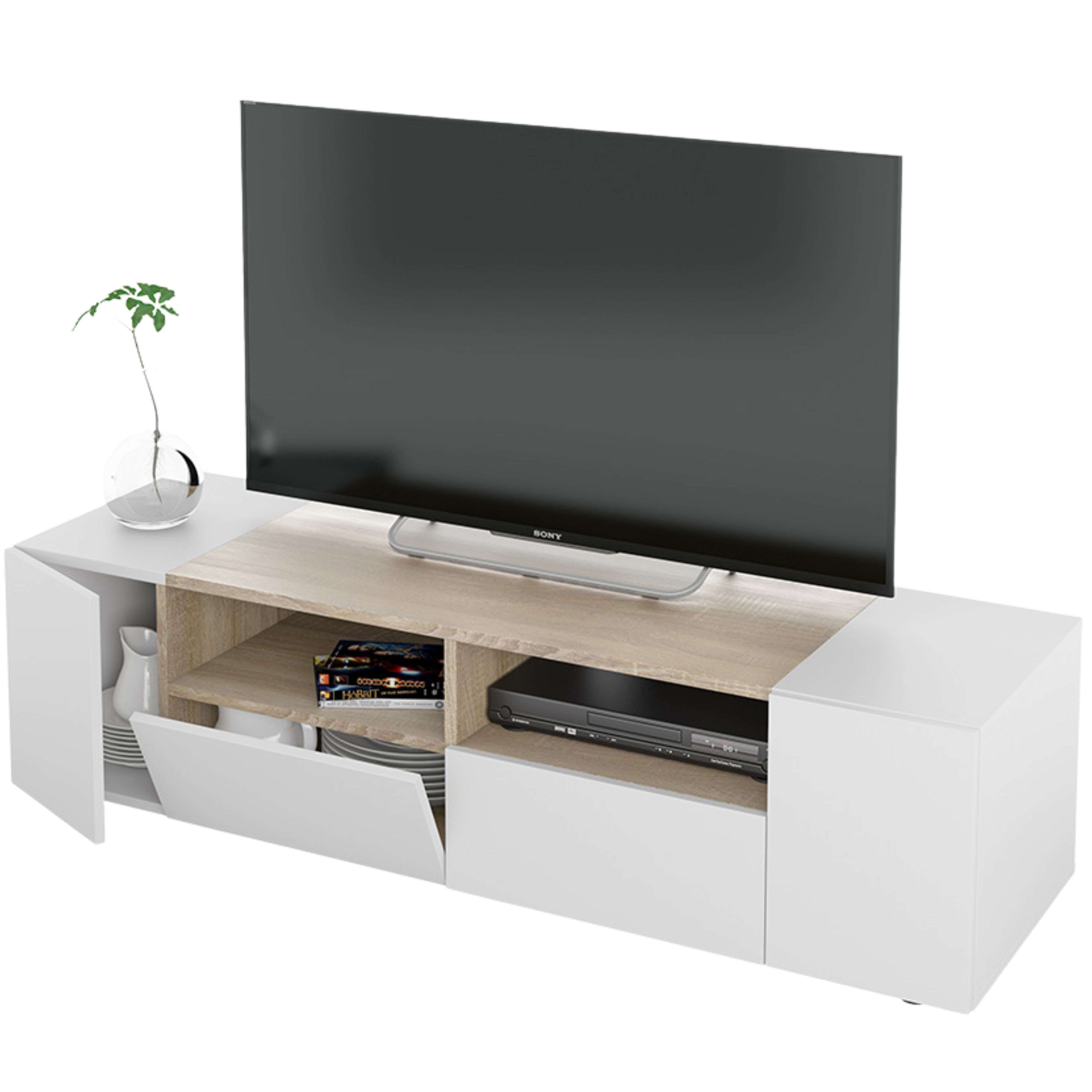 Miroytengo Mueble de Tv Tamiko 138 cm en Blanco Artik y Roble Canadian