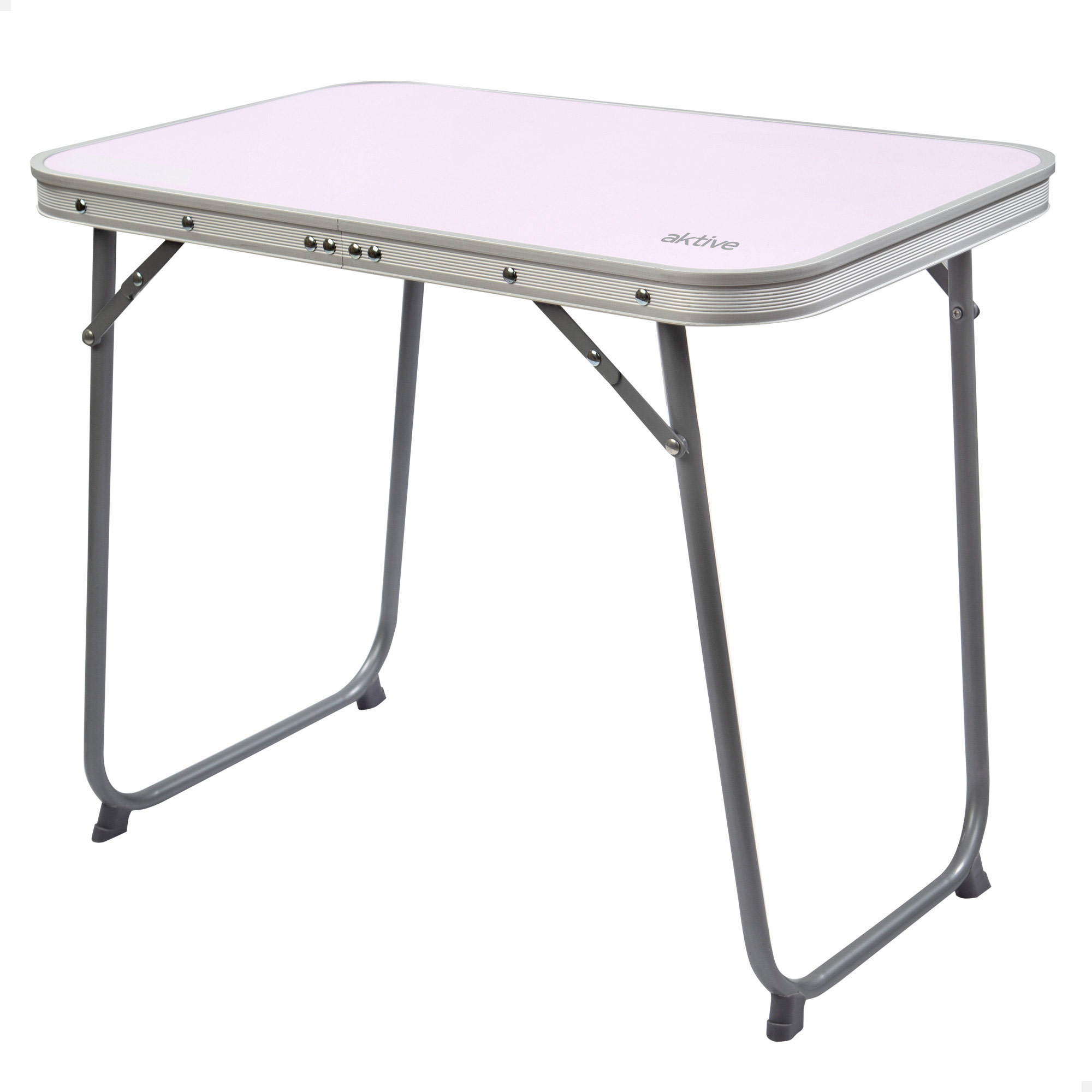 Aktive - Mesa plegable camping, color malva, 60x40x50 cm, uso exterior, patas plegables, soporta 30 kg, estructura acero (tubo 16 mm), tablero madera MDF, superficie antideslizante, topes antivuelco, plegado compacto, mesa portátil, resistente y duradera