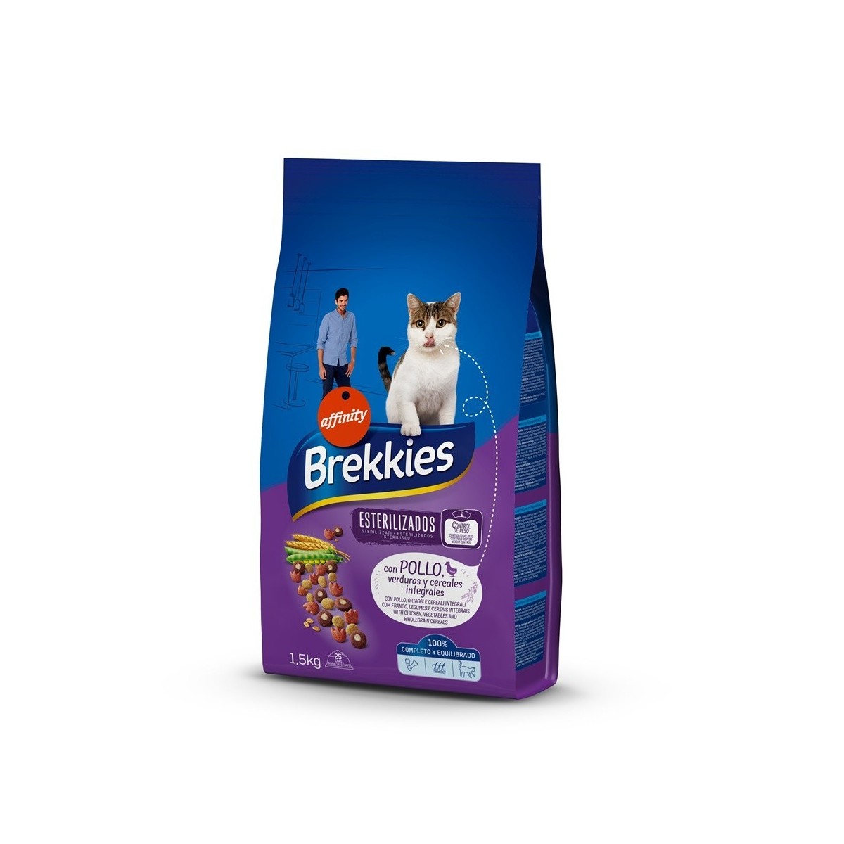 Affinity Brekkies Alimento Pienso Gatos Pollo Verduras Cereales Integrales Esterilizados - 1.5 kg.