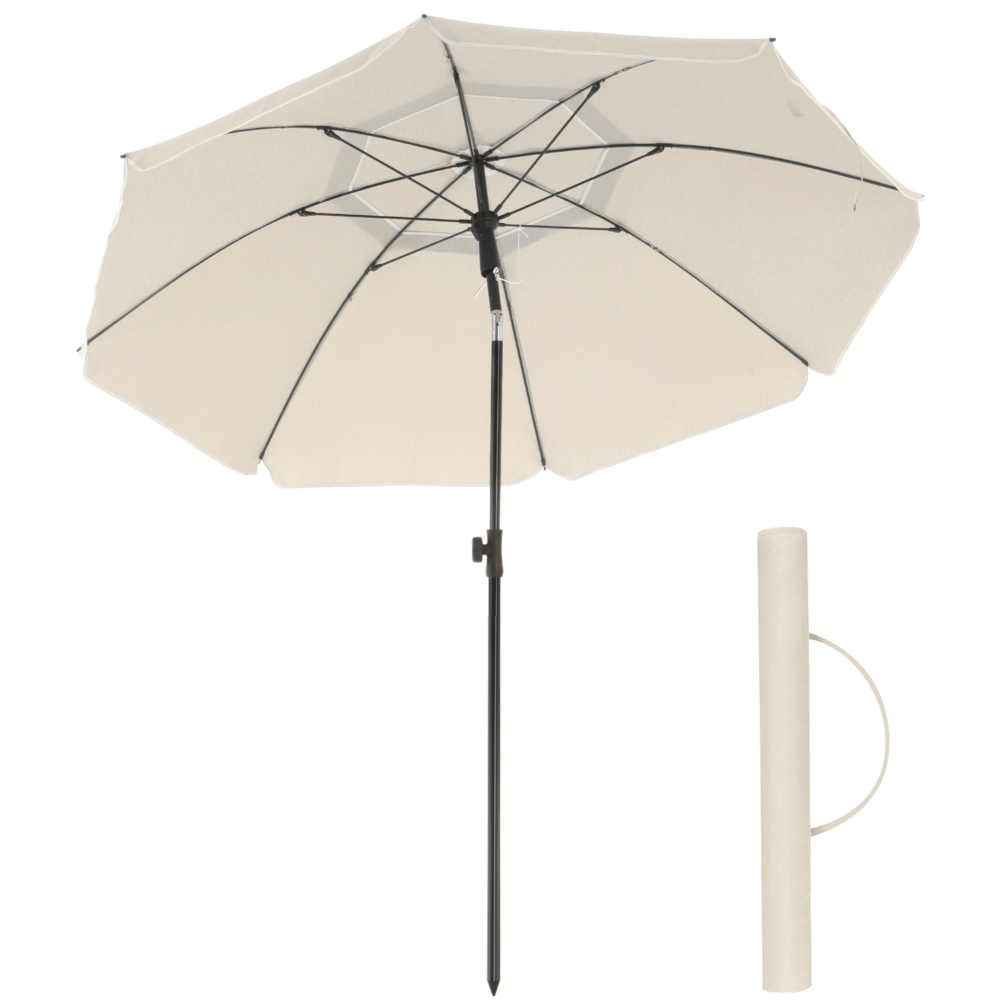SONGMICS Sombrilla de 200 cm, UPF 50+, Inclinación Bidireccional de 30°, Altura Ajustable, con Bolsa de Transporte, para Balcón Jardín Terraza Playa, sin Base, Topo/Beige/Gris/Azul