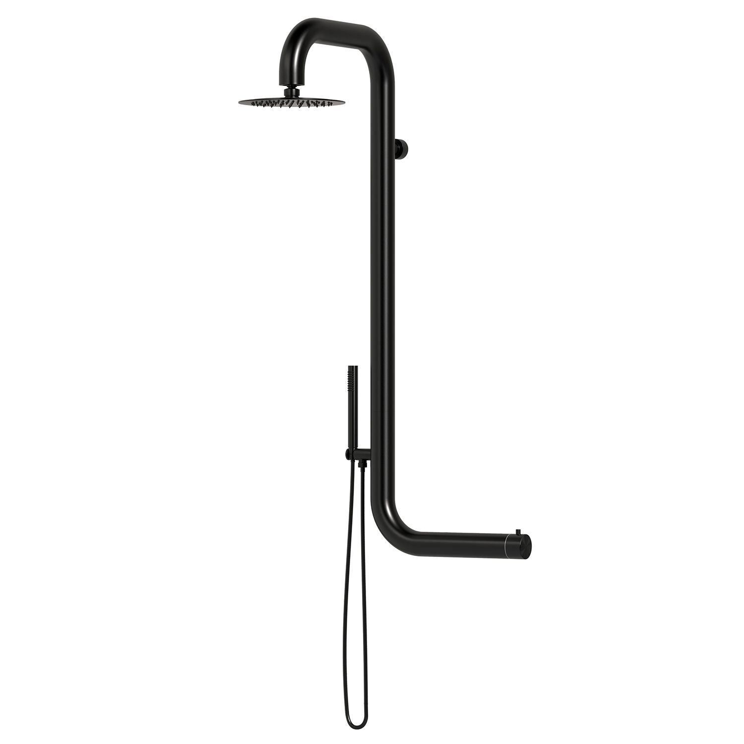 Sined Ducha de pared en Acero inoxidable AISI 316L con mezclador rociador ancho interior o exterior agua caliente y fría para uso intensivo DOCCIA CABRAS NERA