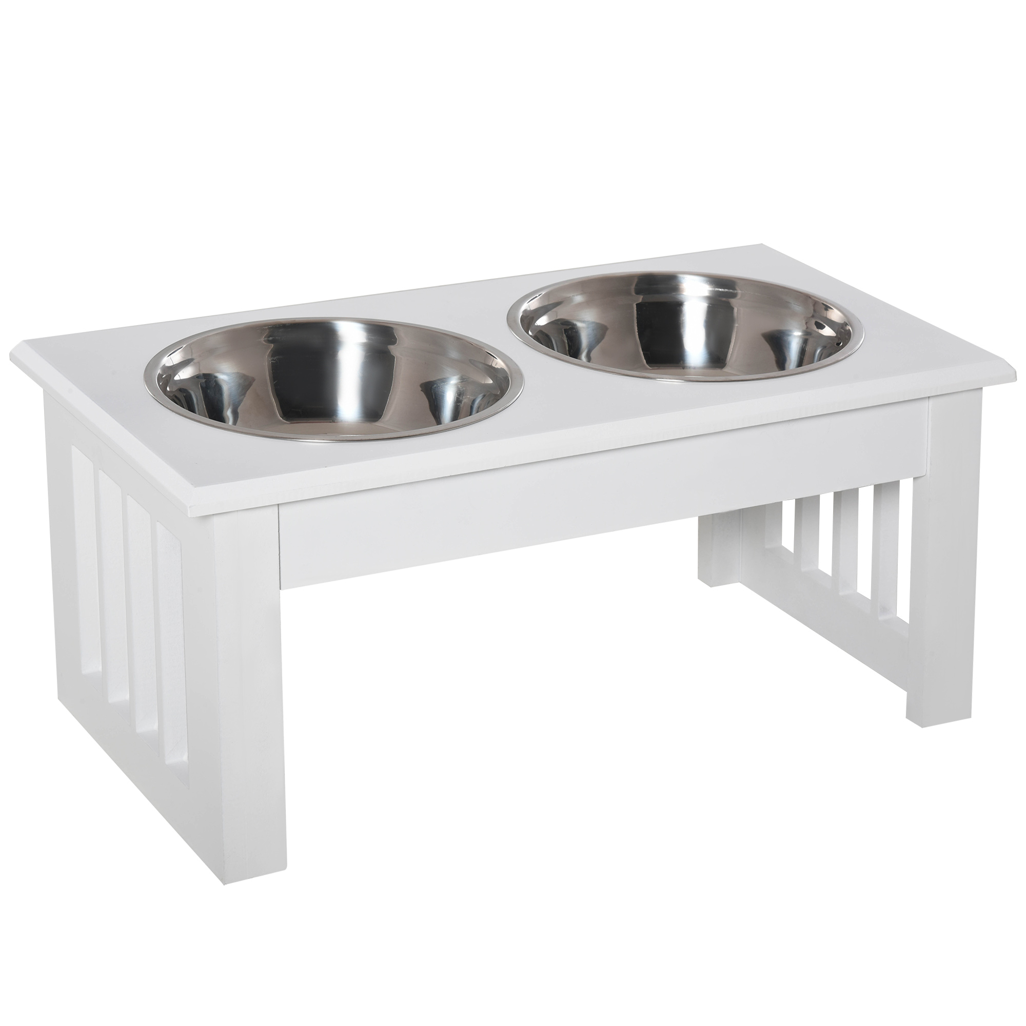 PawHut Comedero Elevado para Perros con Soporte y 2 Cuencos Extraíbles de Acero Inoxidable Alimentador para Mascotas Alimento y Agua 44x24x15 cm