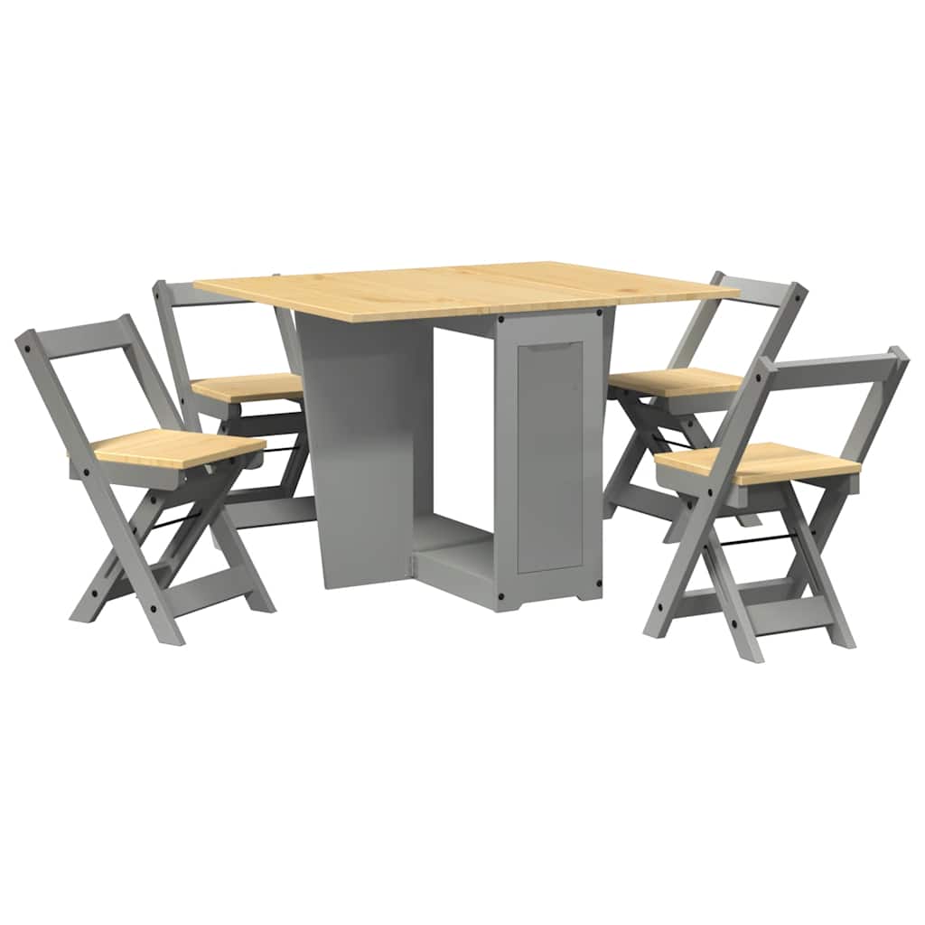 vidaXL Set comedor plegable mariposa 5 pzas Corona madera pino gris
