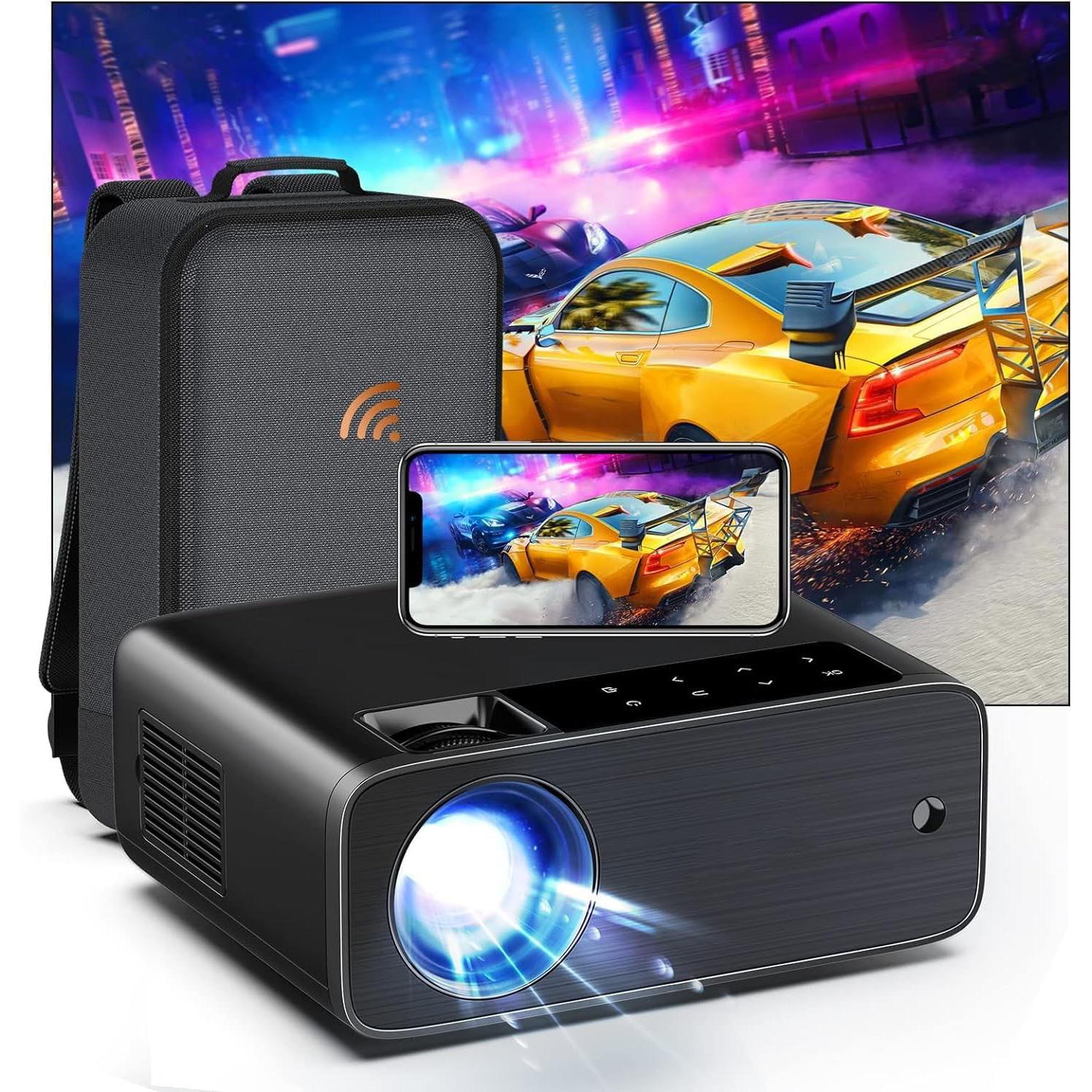 Proyector WiFi Bluetooth 5G con Estuche. proyector Full HD 1080P 9500 lúmenes 5G WiFi Bluetooth 4K LCD LED Proyector de vídeo de Cine en casa/Conferencia al Aire Libre, para i-OS/Android/TV Stick