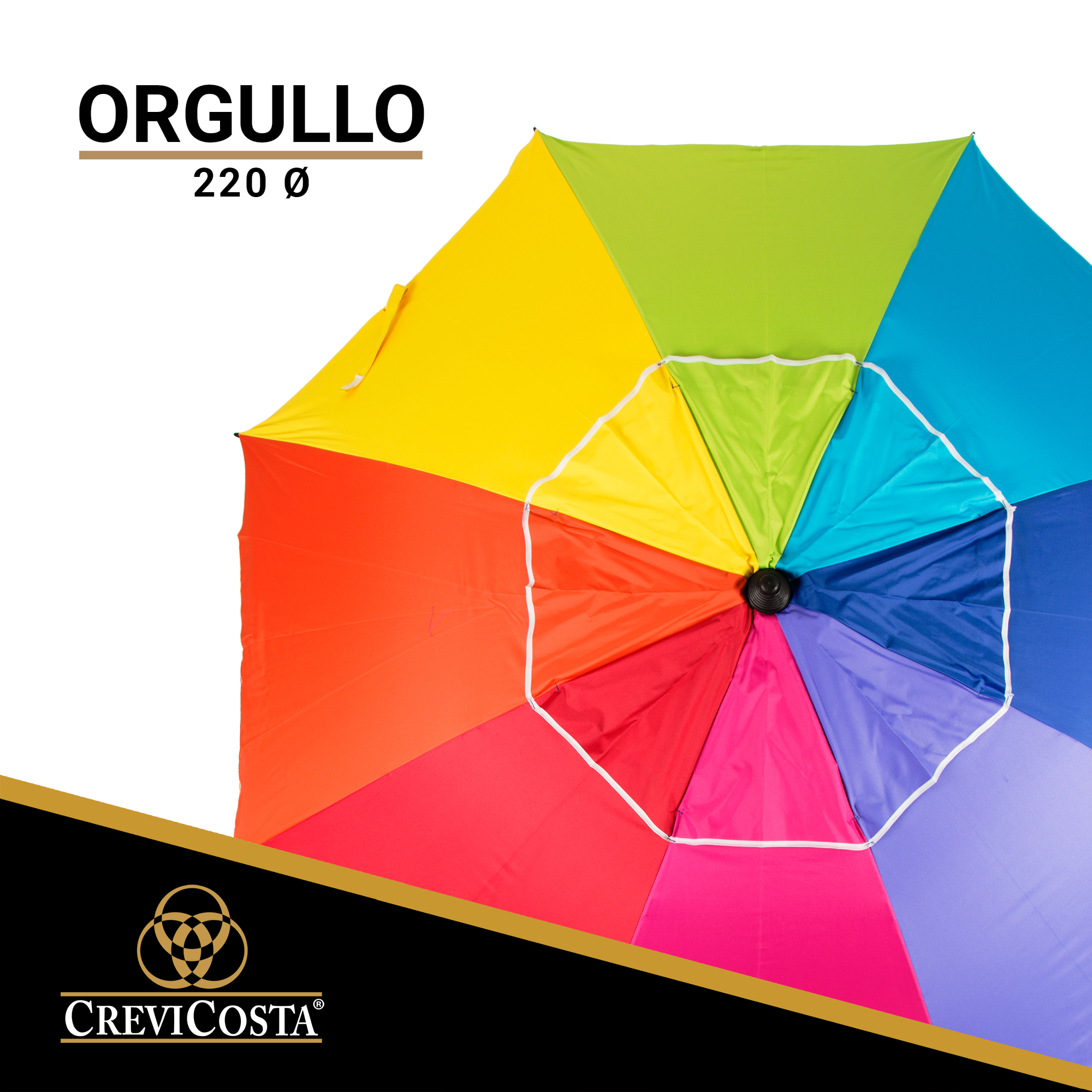 Sombrilla 220 cm ORGULLO con Espiral y Poste de Recorrido Total. 8 Varillas. PROTECCIÓN Total contra los Rayos UV - CREVICOSTA QUALITY MARK MARCAS DE CALIDAD