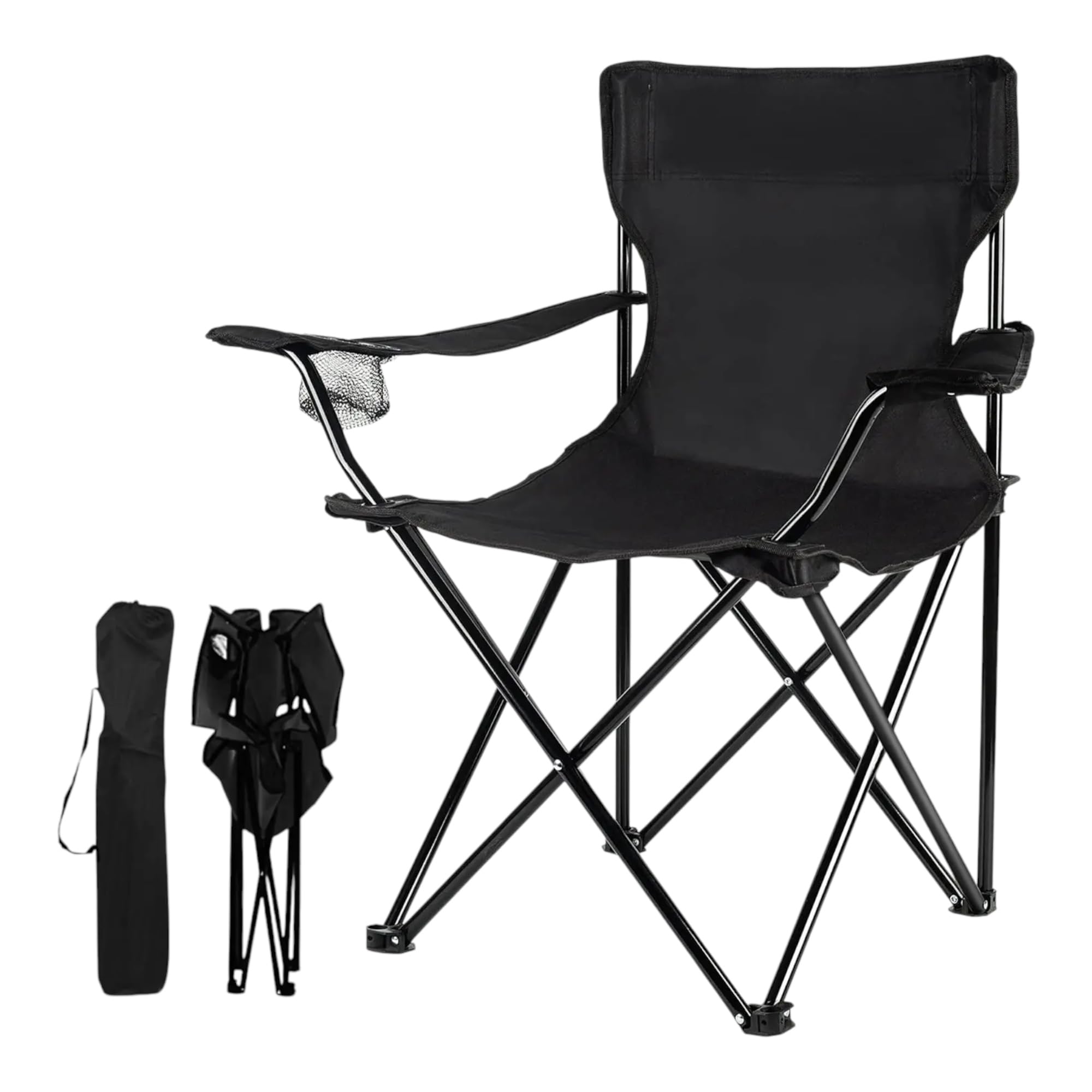 TIENDA EURASIA - Silla Playa o Camping Plegable, con Funda de Transporte y Asas, Estructura de Metal, Asiento Impermeable, Color Negro, 50x50x80 cm