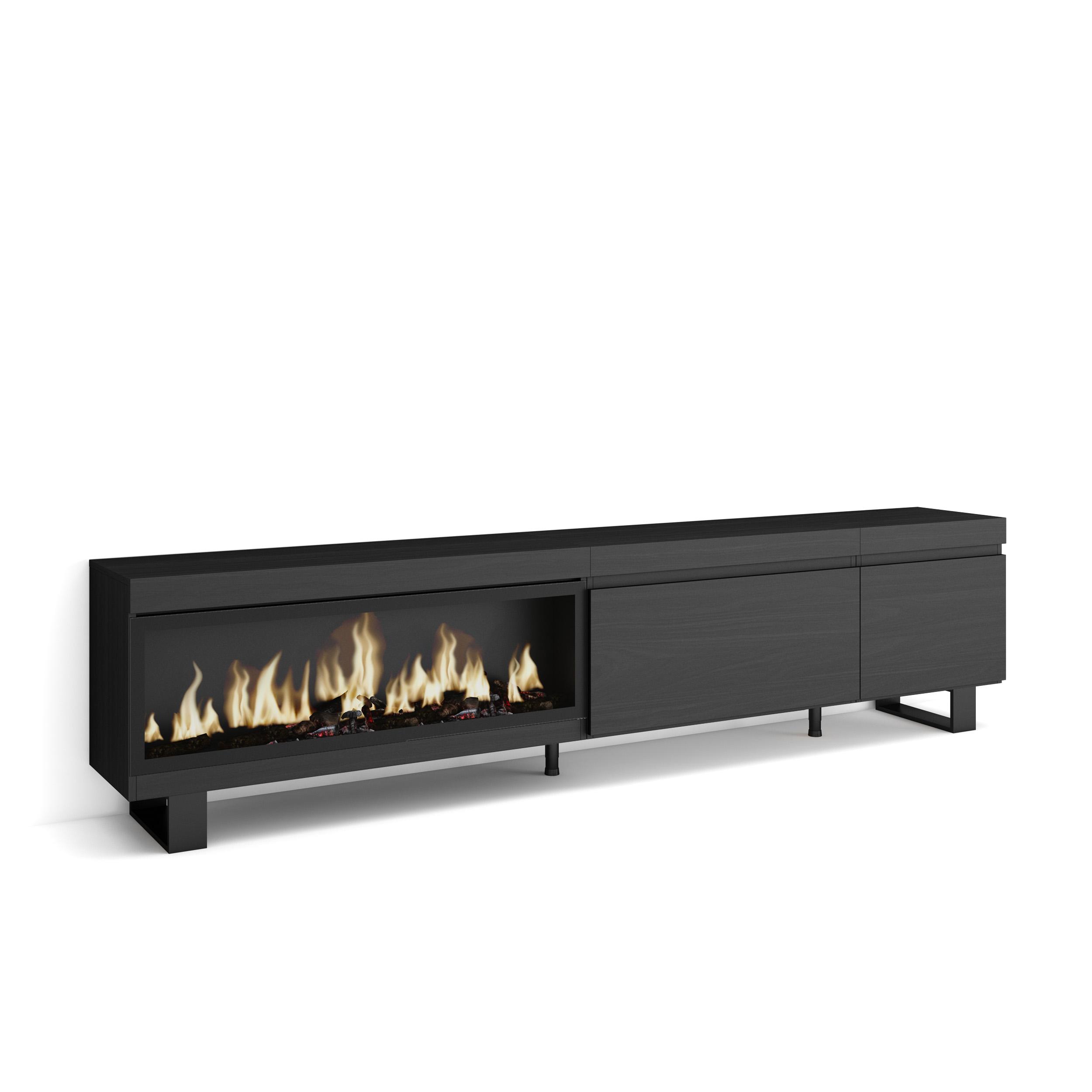 Skraut Home, Mueble TV de salón, 237x35x57cm, Chimenea eléctrica XXL led efecto fuego 3d, Diseño industrial