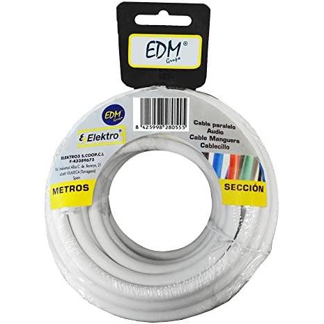 Edm Carrete Manguera Plana Blanca 2x0.75mm 15mts Audio para Ordenadores