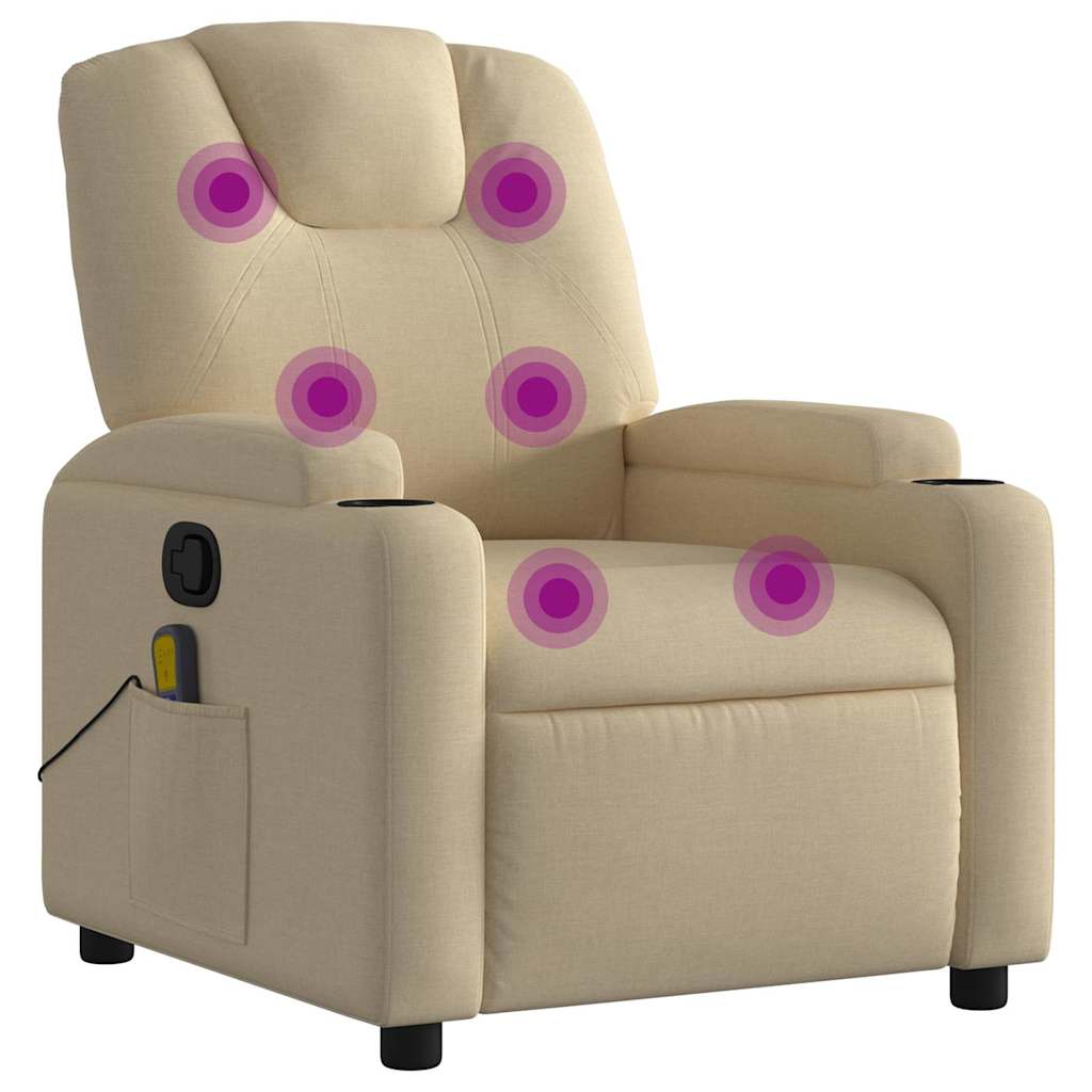 vidaXL Sillón reclinable de masaje de tela color crema