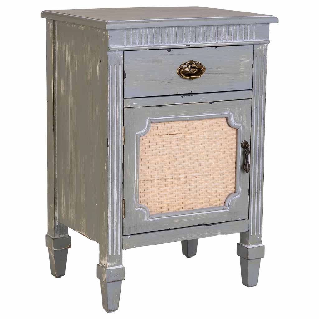 Wonderlust Deco - Mesita de madera lacada verde y rejilla 46x36x68h cm Verde 46x36x68h cm