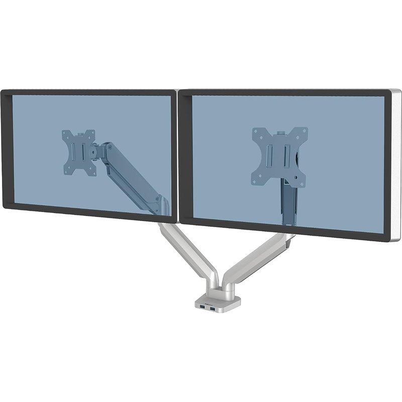 Fellowes Brazo ergonómico para 2 monitores - Serie Platinum, plata