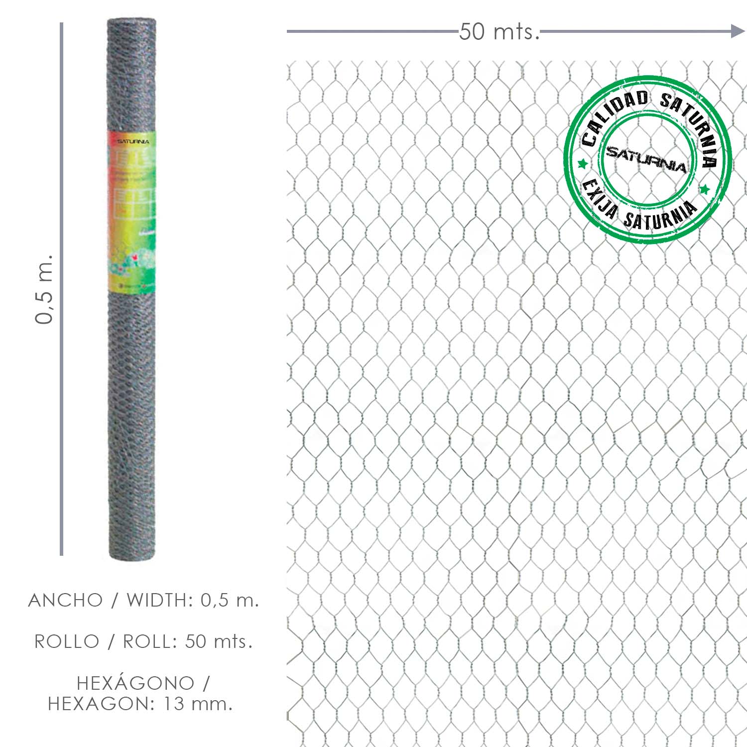 SANCO STORE - SATURNIA Enrejado Triple Torsion 13/  50 cm. Rollo 50 Metros Uso Domestico