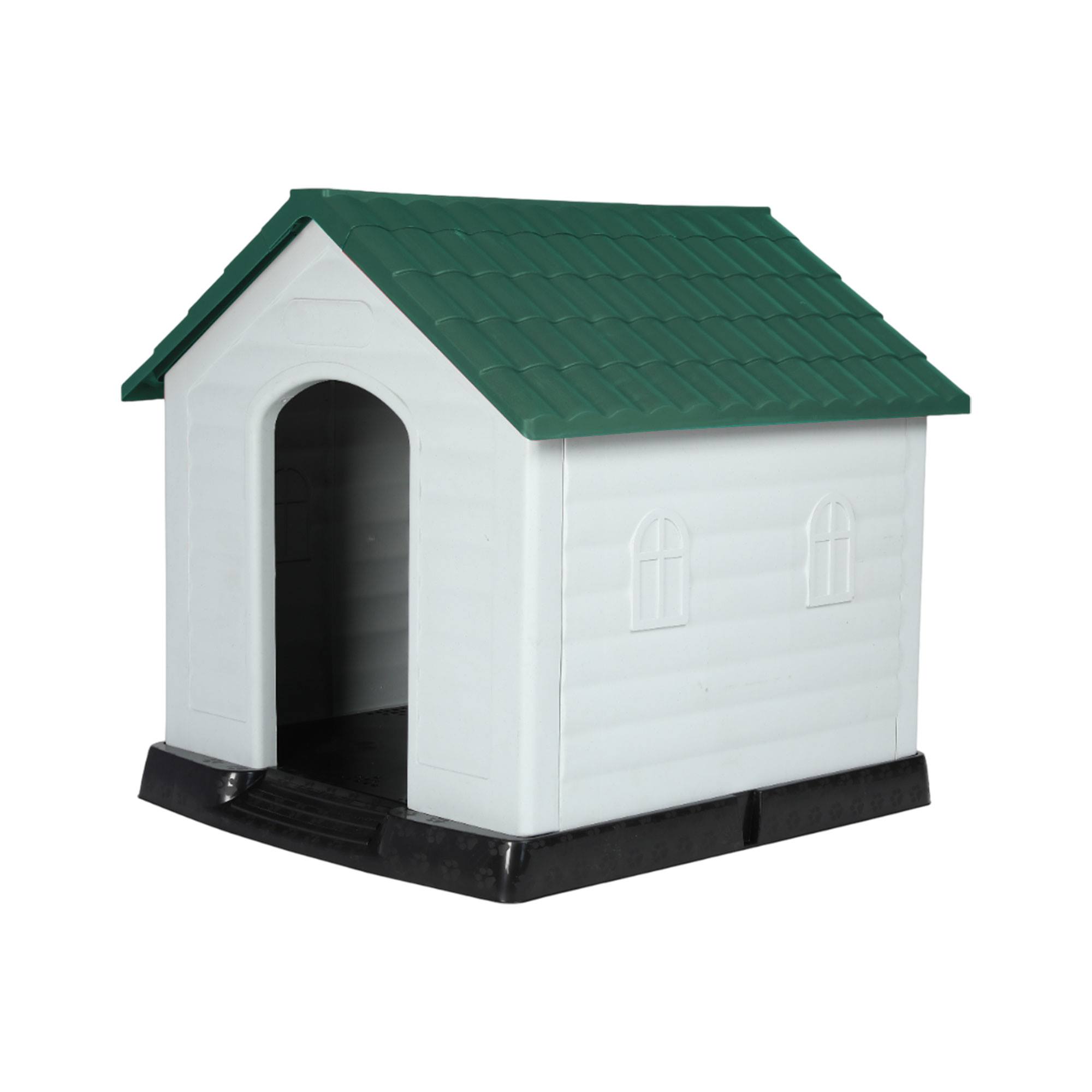 WELL HOME - Caseta para mascotas blanca y negra con tejado Verde / Rojo