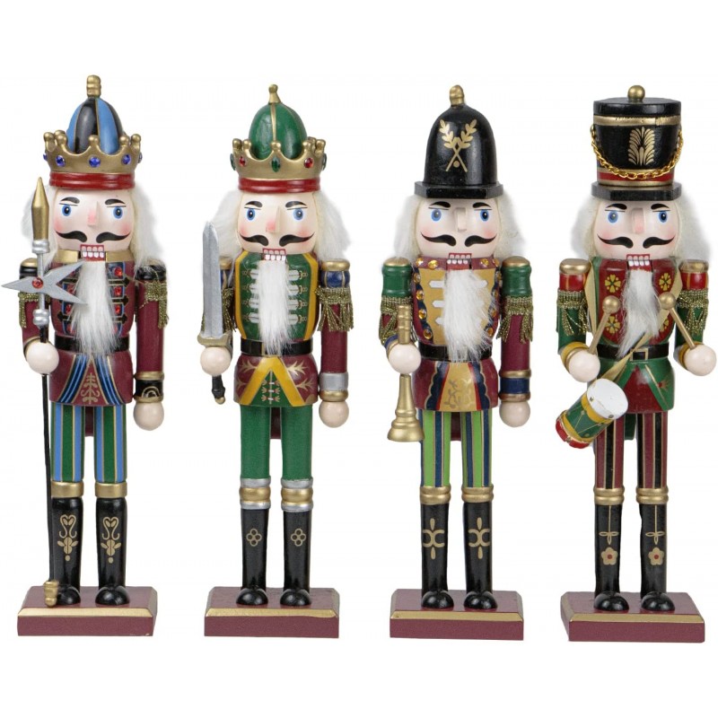 TIENDA EURASIA - Pack de 4 Muñecos Cascanueces Navidad de Madera, Poseen Accionador de Boca