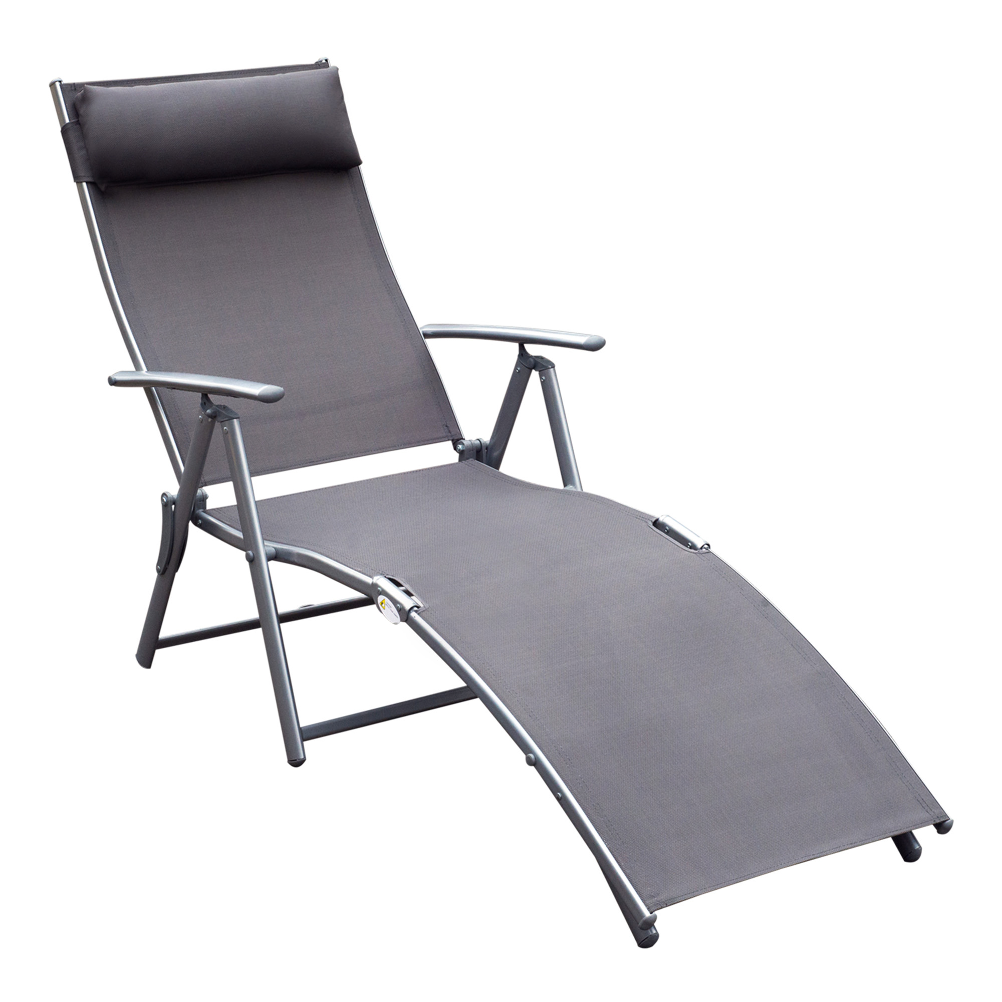 Outsunny Tumbona Plegable Respaldo Ajustable a 7 Niveles con Almohada Texteline Resistente Relax en Exterior Piscina Terraza Camping 137x63.5x100.5cm Acero