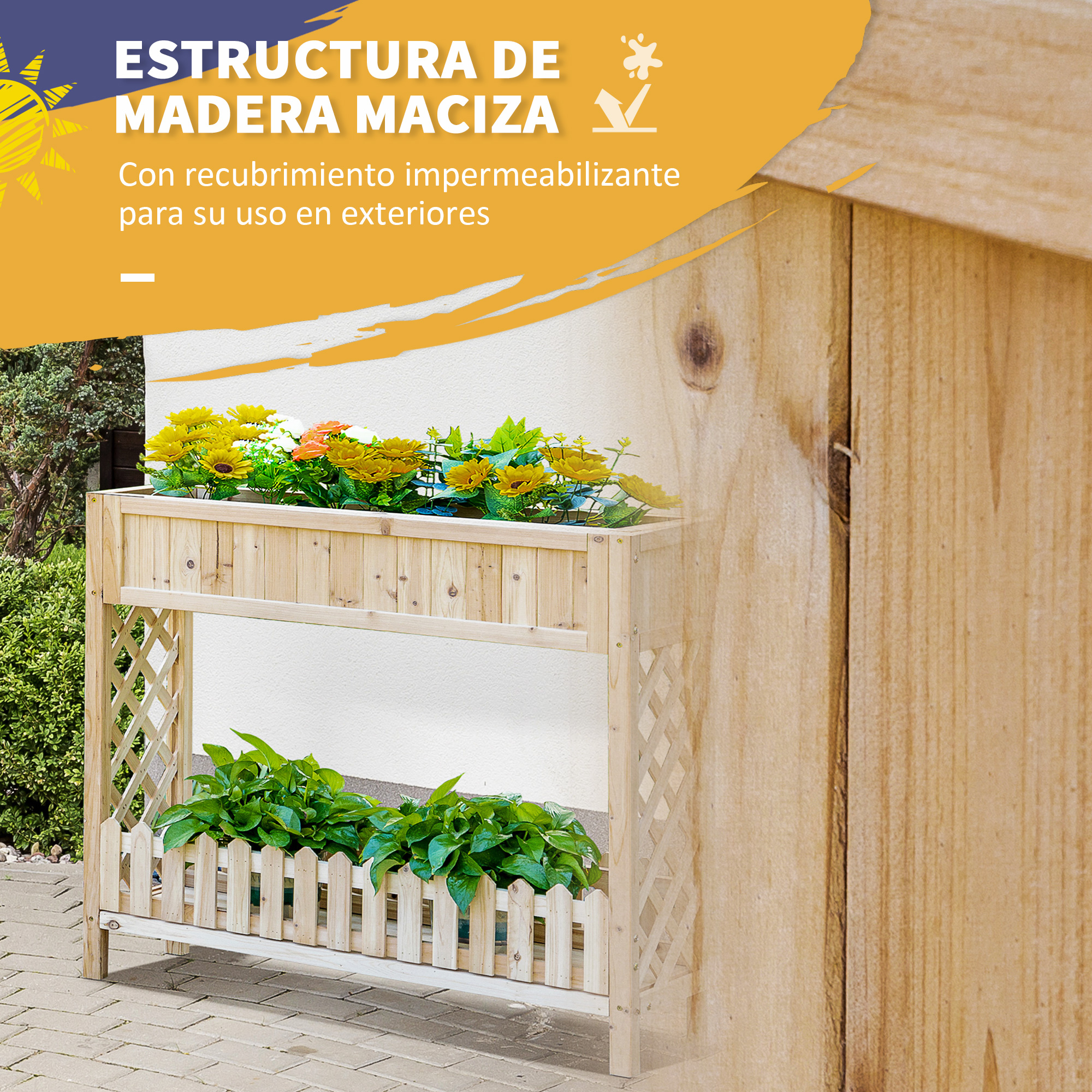 Outsunny Huerto Urbano de Madera 120x60x81 cm Jardinera Elevada para  Cultivo de Plantas Flores con Estante Inferior para Jardín Terraza Exterior