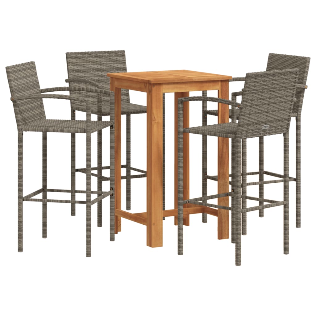 vidaXL Mesa y taburetes de jardín 5 pzas madera acacia ratán PE gris