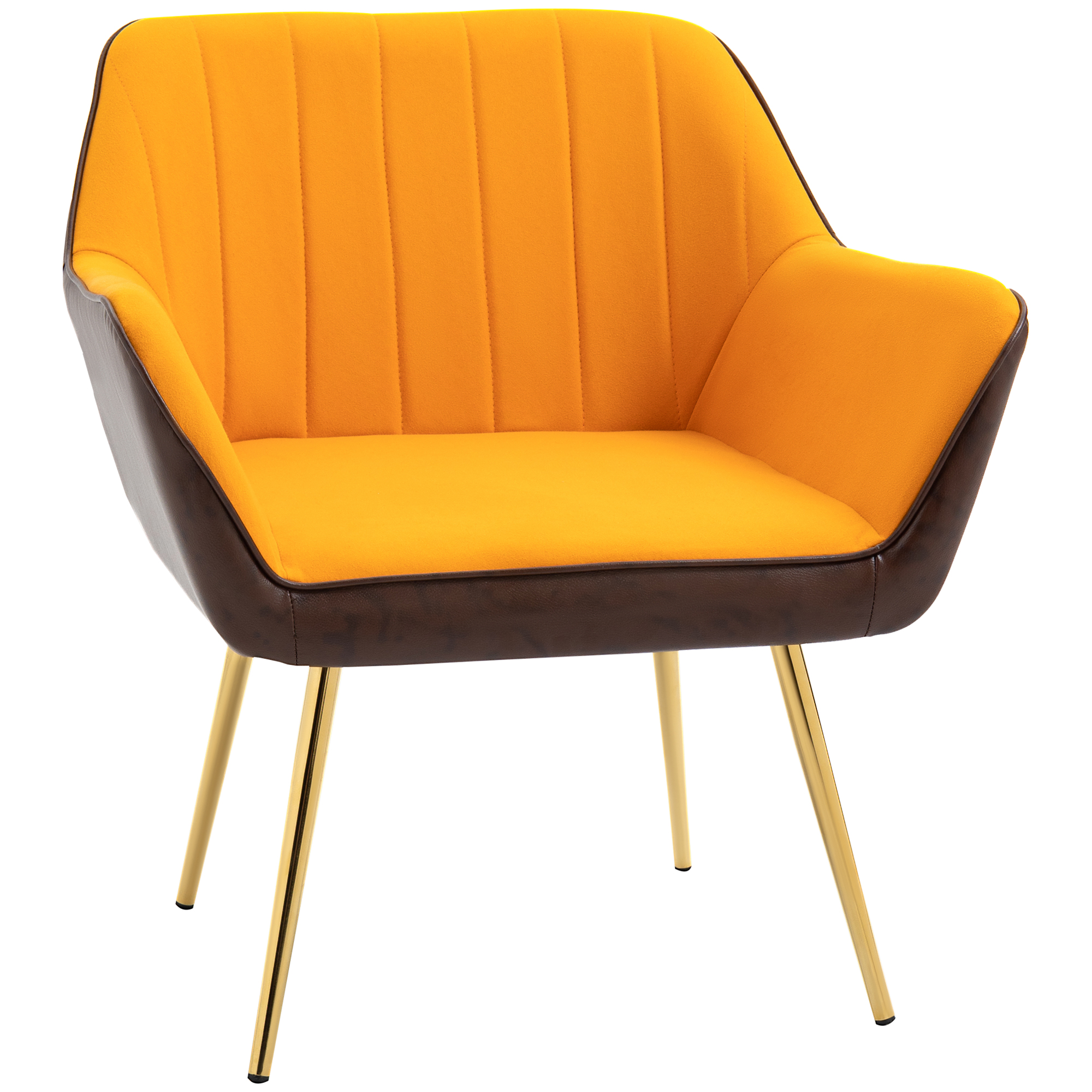 HOMCOM Butaca de Salón Sillón de Salón Tapizado en Cuero Sintético y Terciopelo con Reposabrazos Patas Doradas y Marco de Acero Butaca para Dormitorio Sala de Estar Carga 120 kg