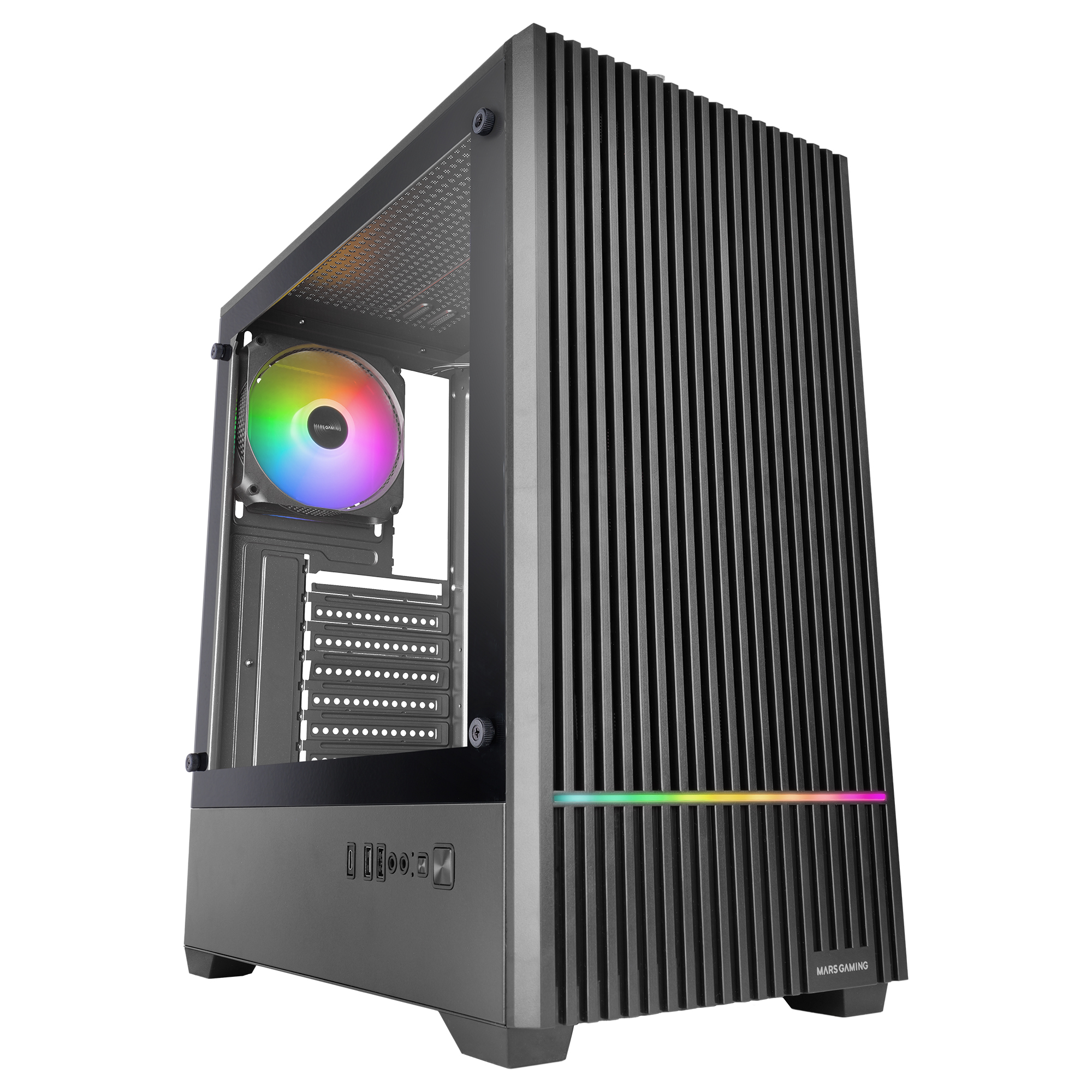 Mars Gaming MC-QUANTUM, Caja PC Gaming ATX, Frontal Mesh con Tira LED ARGB, Cristal Templado Lateral Completo, 4x ventiladores FDB 120mm, Soporte Refrigeración Líquida hasta 240mm, USB-C, Negro o Blanco
