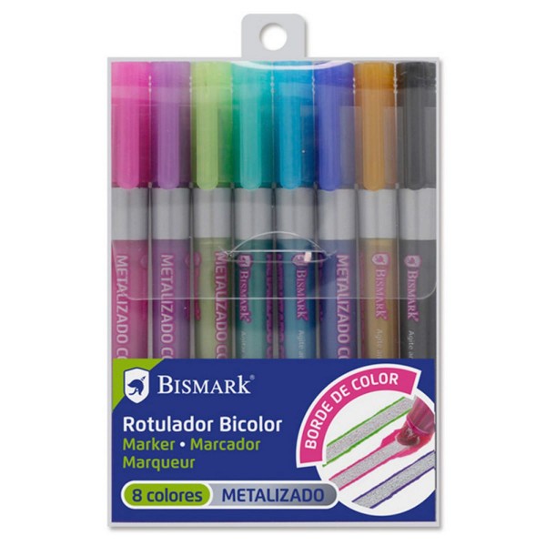 Bismark - Bismark Rotulador Bicolor Plata+Neon+Pastel 8 Colores - Marcadores