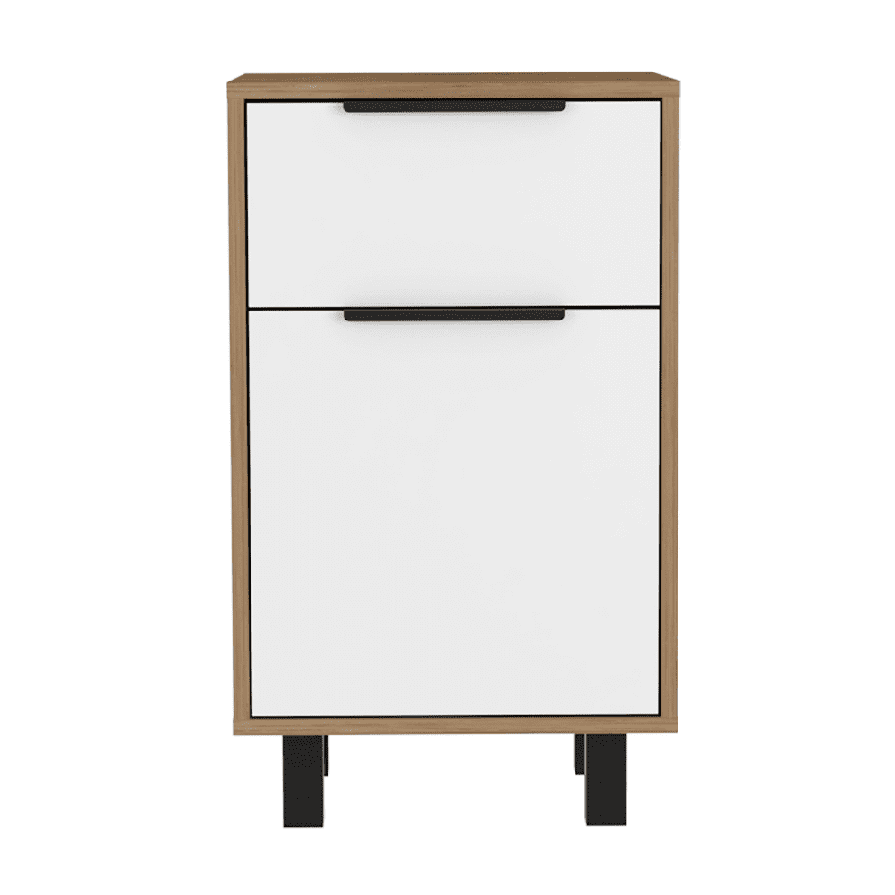 TUHOME Mesa de noche Kaia Z, con un cajón, Roble Gris / Blanco Madera manufacturada Dormitorio-Mesas