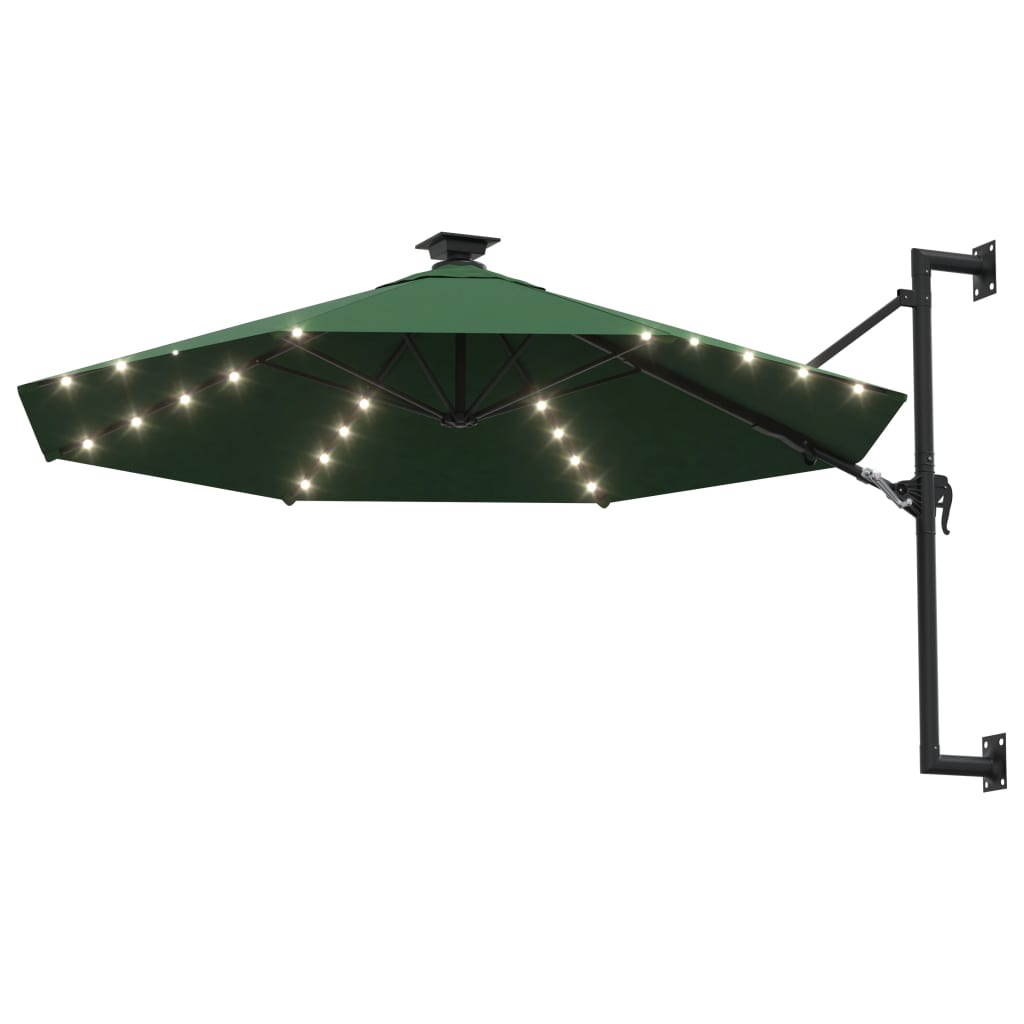 vidaXL Sombrilla de pared con LEDs y poste de metal 300 cm Color Arena, Verde, Antracita
