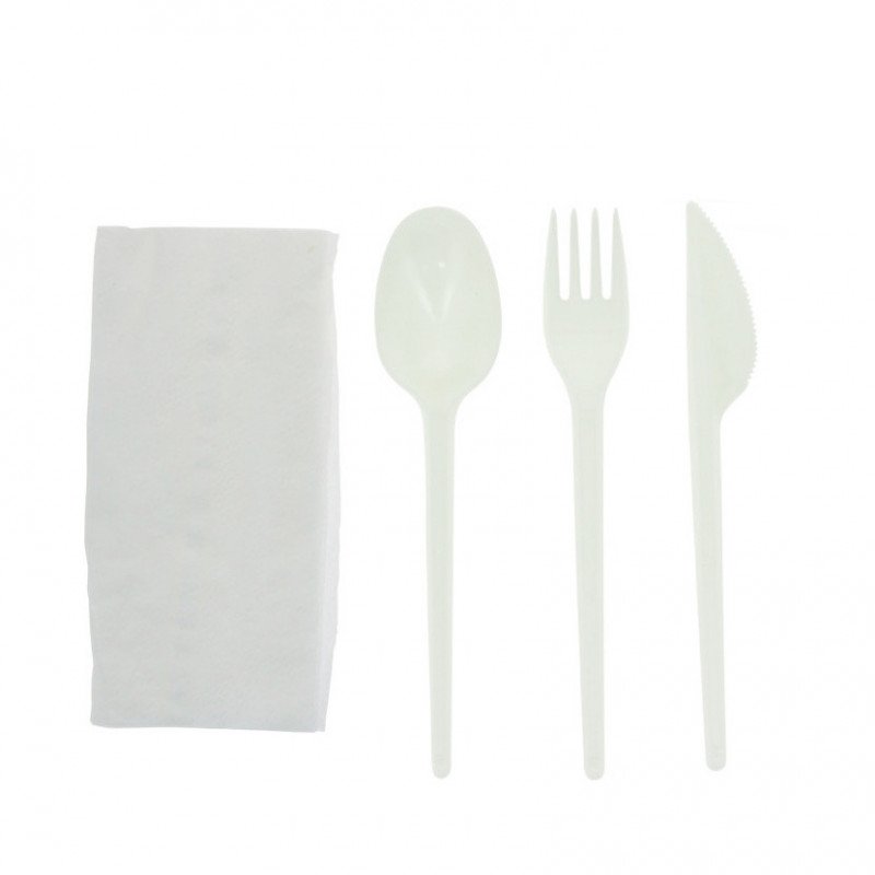 500 Uds. Set completo cubiertos ECO reutilizables blancos | Ref: 3403