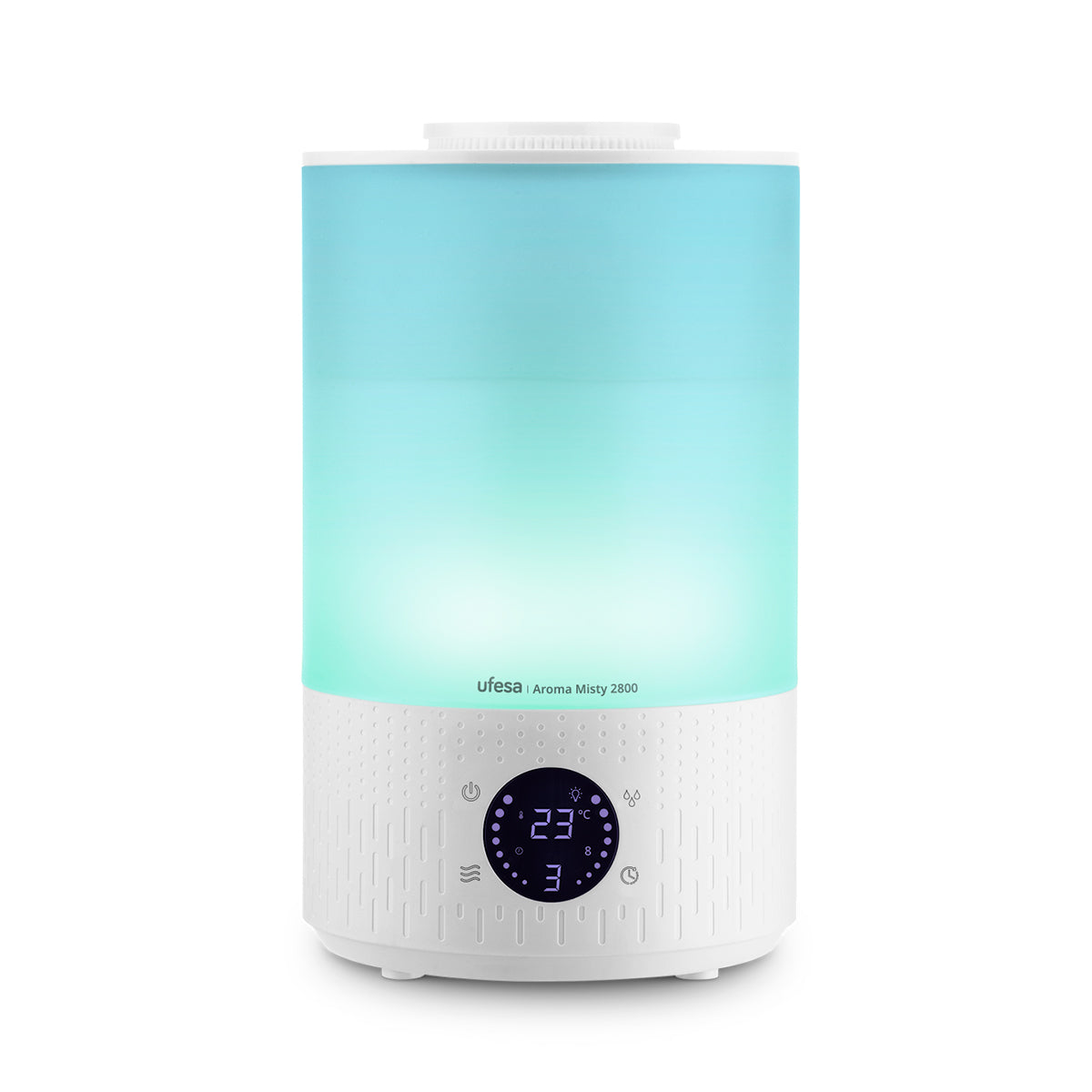 Ufesa - Humidificador ultrasónico Aroma Misty 2800 con depósito de 2,8 L, 200 ml/h y temporizador programable (1/2/4/8 h) para hogar, oficina y dormitorio — ultra silencioso con alerta de vacío y higrostato de 10 niveles