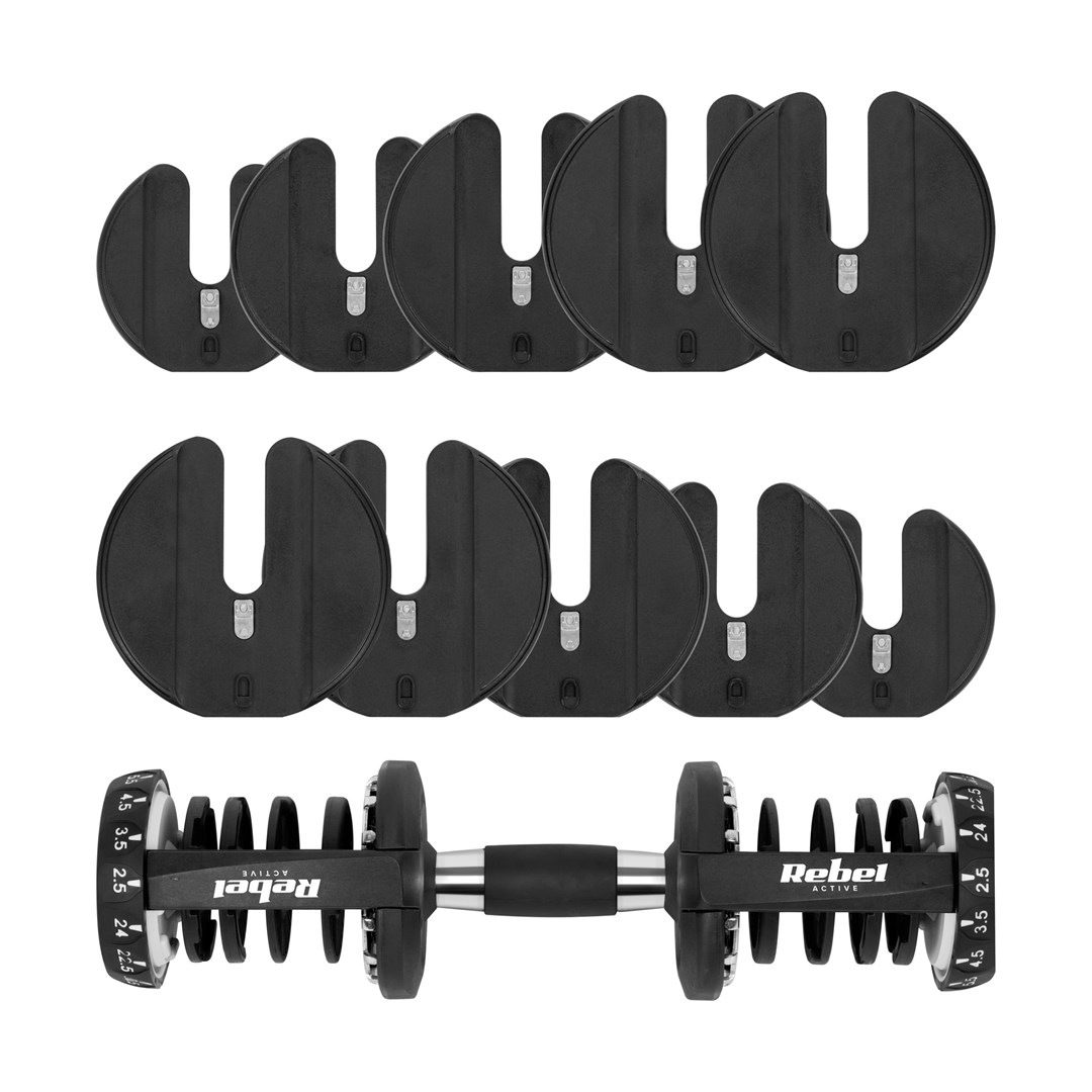 REBEL ACTIVE RBA-2303 - Mancuerna ajustable de hierro fundido (24 kg)