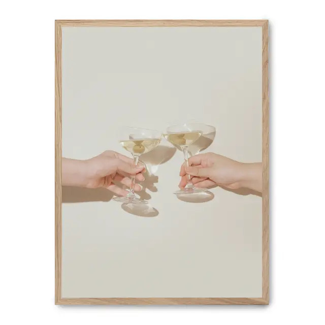 Cuadro cheering 30x40cm, Póster impreso en papel de primera calidad de 180gr, montado sobre marco de madera MDF acabado roble., Cocina - Bebidas
