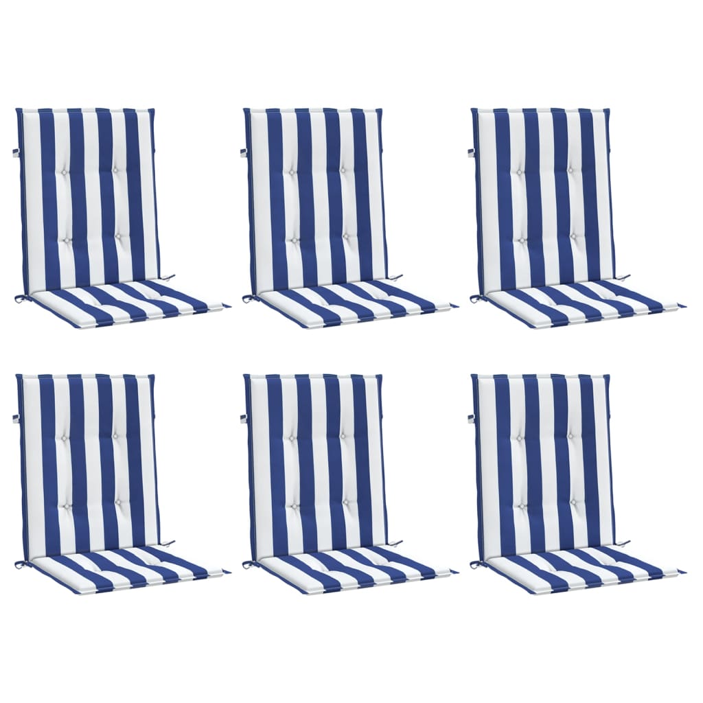 vidaXL Cojines silla de respaldo bajo 6 uds tela a rayas azul y blanco