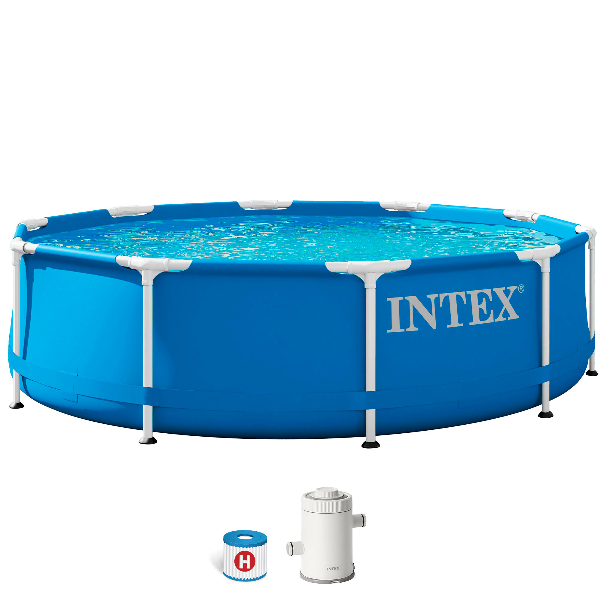 INTEX - Piscina desmontable redonda, Metal Frame, estructura tubos acero, lona tricapa PVC- Poliéster, interior efecto gresite, conexiones de Ø32 mm, a partir de 6 años, piscinas circulares, piscina jardín