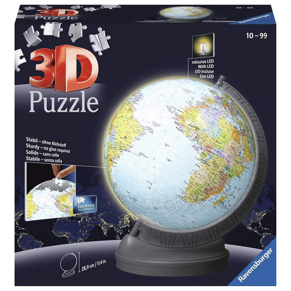 RAVENSBURGER PUZLE 3D GLOBO TERRÁQUEO CON LUZ 540 PIEZAS, 11549, TIENDA CON LICENCIA OFICIAL