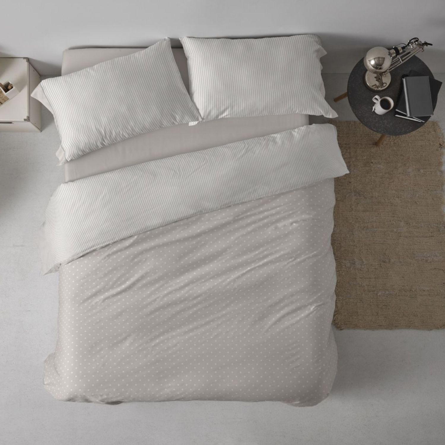 Funda Nórdica BURRITO BLANCO 100% Algodón Extrasuave Diseño Rayas Reversible Greige - Larga Duración, Anti-Pilling - Cama 90-200cm