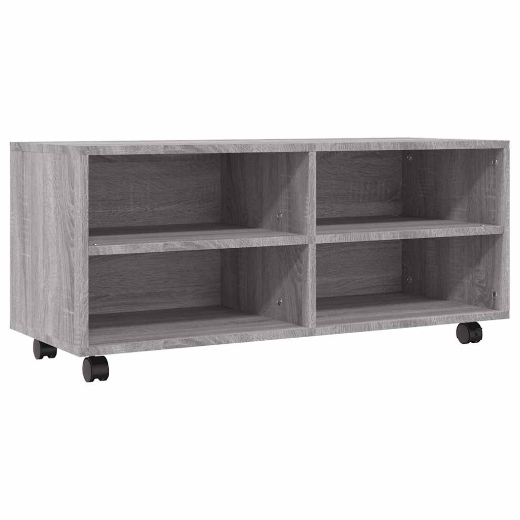 vidaXL Mueble de TV con ruedas madera contrachapada gris 90x35x35 cm
