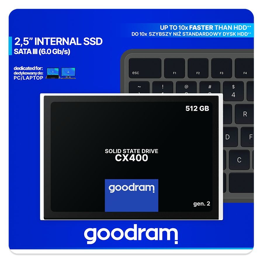 Goodram - Disco SSD interno SSDPR-CX400-512-G2 de 512 GB SATA III con velocidad de lectura hasta 550 MB/s y escritura hasta 500 MB/s, ideal para actualización de PC y mejora de rendimiento