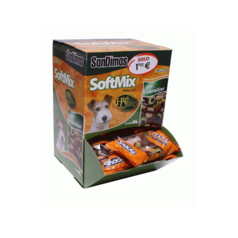 Snack para perros Soft Mix Pollo. Caja con 40 bolsitas de 60gr cada una SanDimas