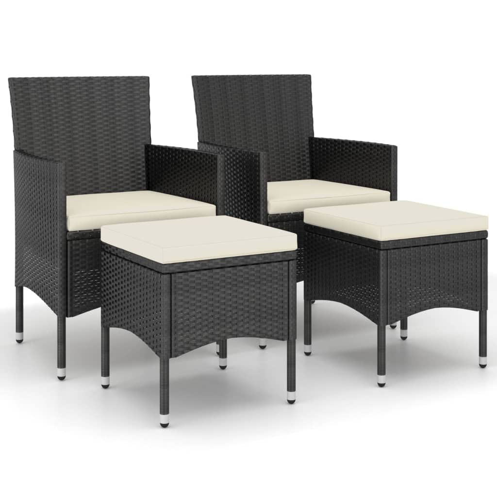 vidaXL conjunto de silla de jardíntaburete 4 piezas ratán PE