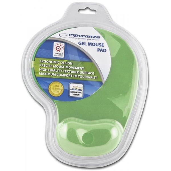 Esperanza Gel Mouse Pad 230x190x20mm, ergonomic green design with anti-slip surface, perfect for gaming or office use.