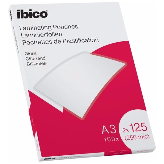 Ibico carteras plastificación documentos a3 brillo 2x125 micras -caja 100u-