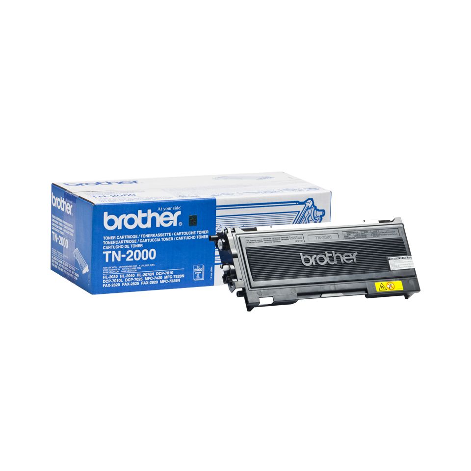 Brother - Tóner TN-2000 negro para impresoras láser y multifuncionales Brother, rendimiento hasta 2500 páginas, compatible con HL-2030, HL-2040, MFC-7225N y más