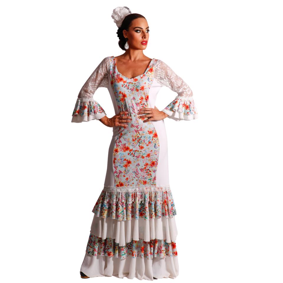 Vestido flamenco estampado de flores manga 3/4 con 5 volantes para